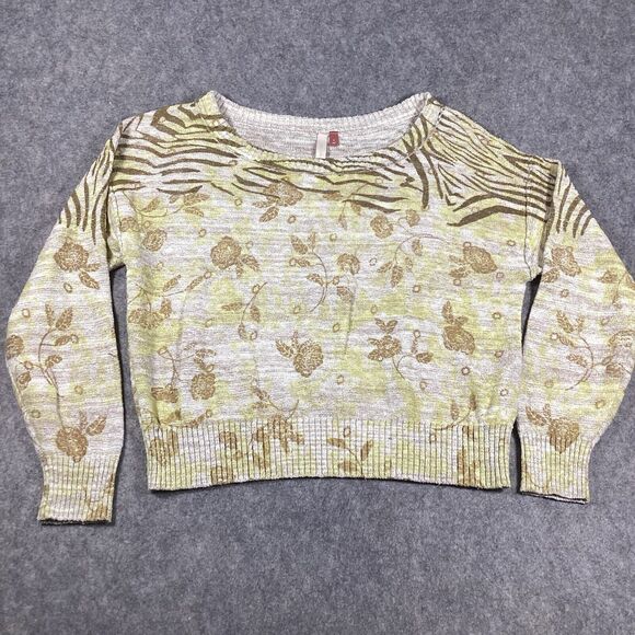 Pilcro Anthropologie Yellow Floral Print Size Small Ribbed Cuff Pullover Sweater - Picture 5 of 14